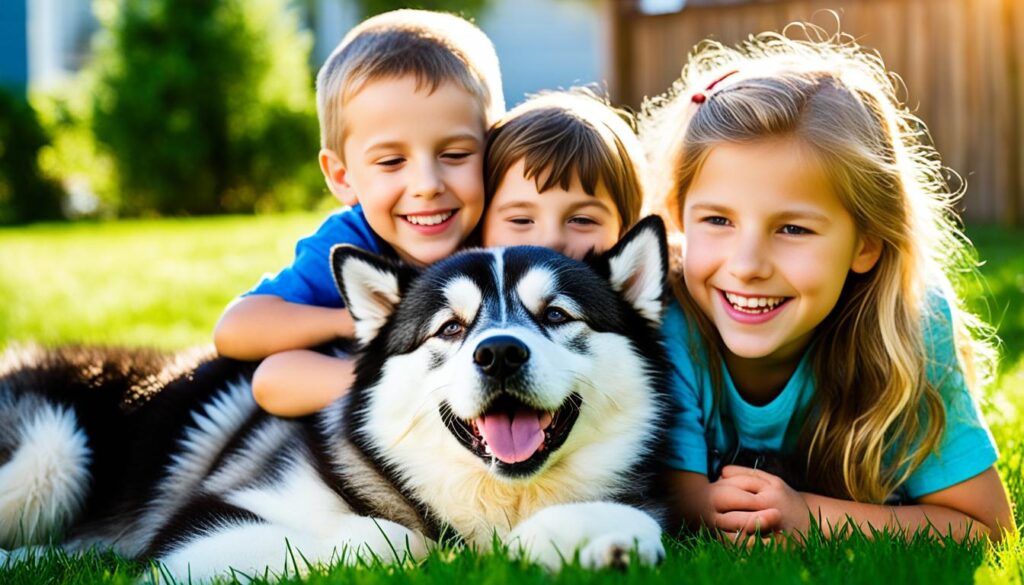 Alaskan Malamute Husky Mix with Family