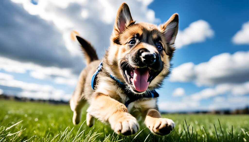Alsatian puppy playing