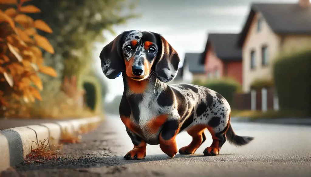 Dapple Dachshund going for exercise