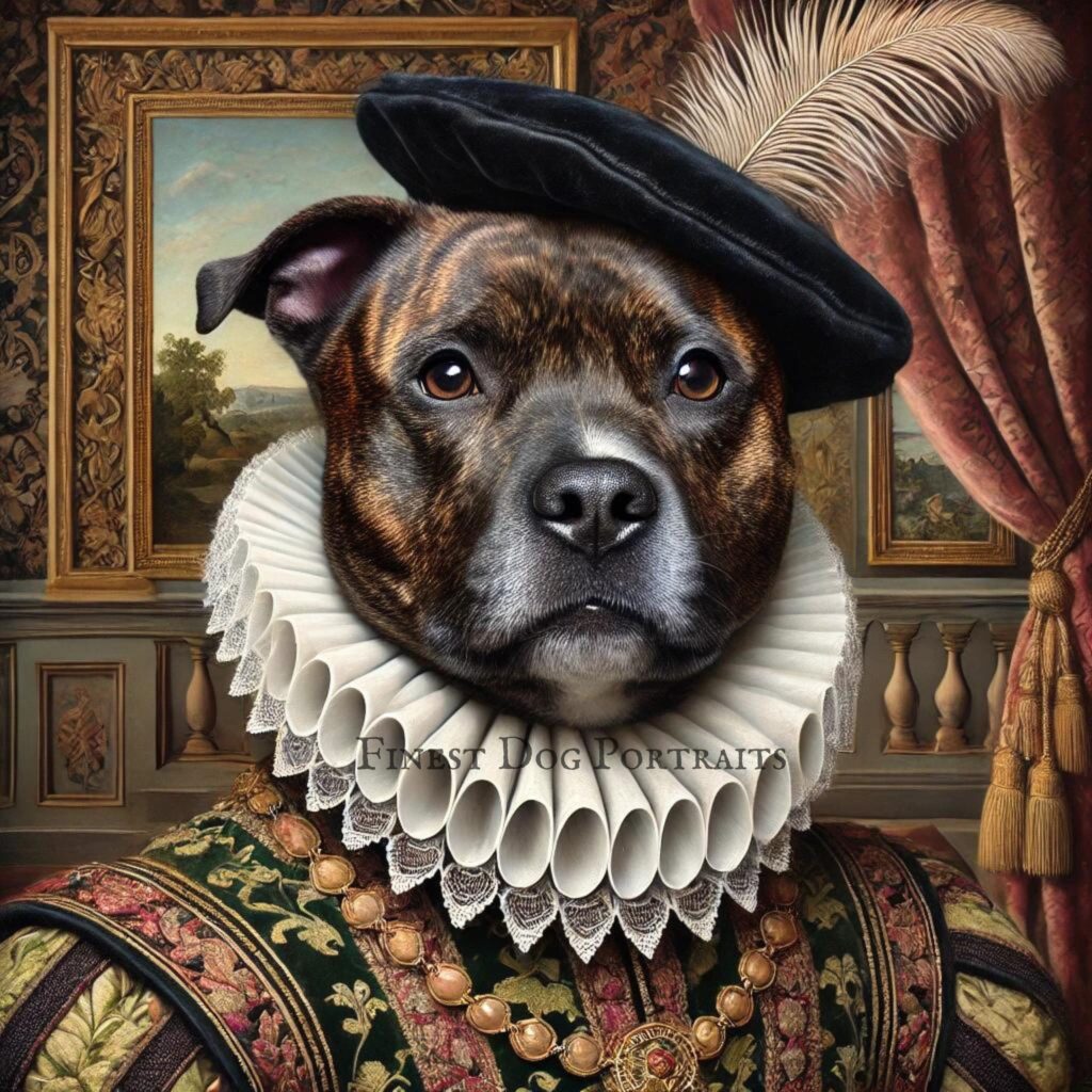 Brindle Staffordshire Bull Terrier Renaissance Art Finest Dog Portraits