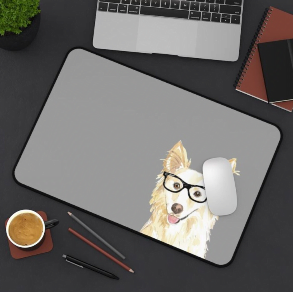 White collie desk mat