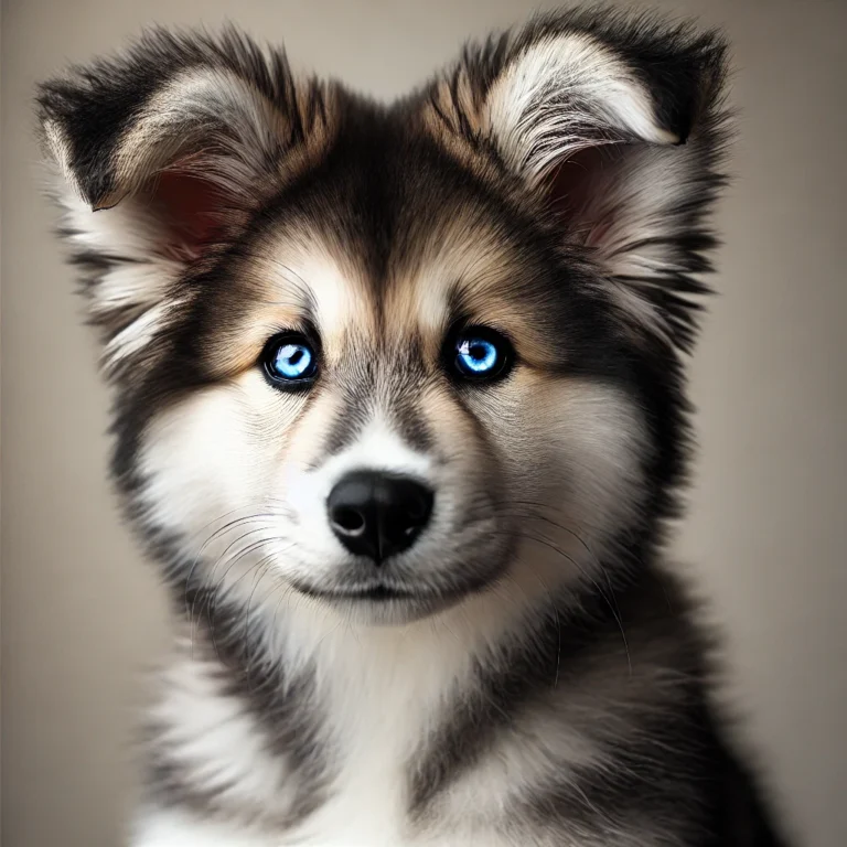 A portrait of a Shepsky puppy, a cross between a German Shepherd and a Siberian Husky