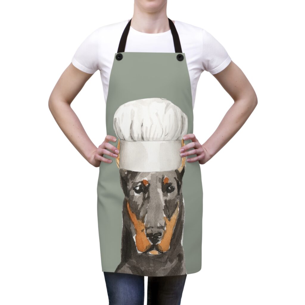 Doberman with Chef Hat on Apron
