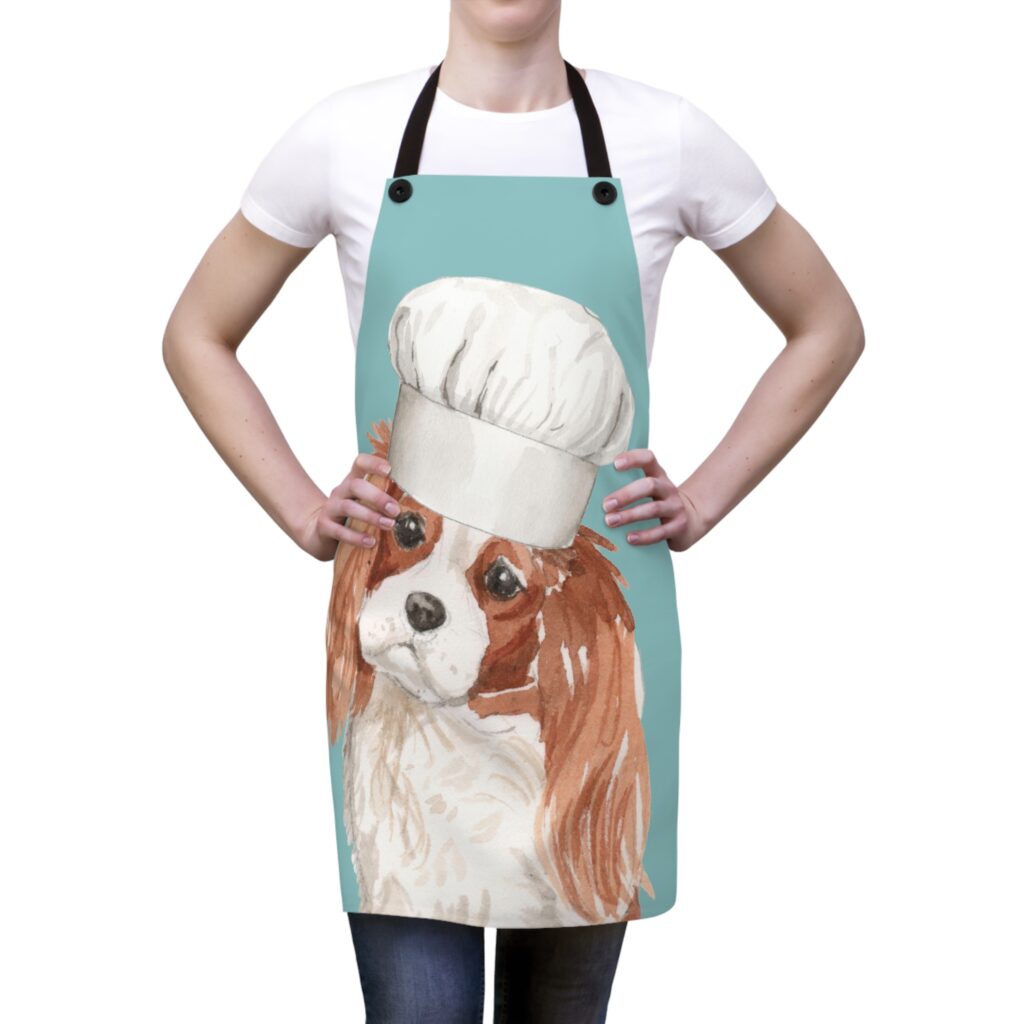 Cavalier King Charles Spaniel with Chef Hat on Apron