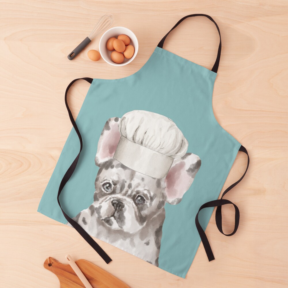 Merle French Bulldog with Chef Hat on Apron